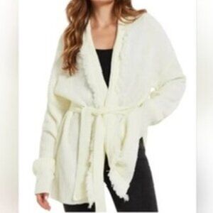 FRYE Salt Breeze Cream Fringe Tie-Waist Cardigan Sweater Medium